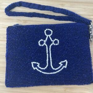 K.C. MALHAN HAND‎ BEADED ANCHOR BAG WRISTLET DETACHABLE STRAP ZIPPER INDIA